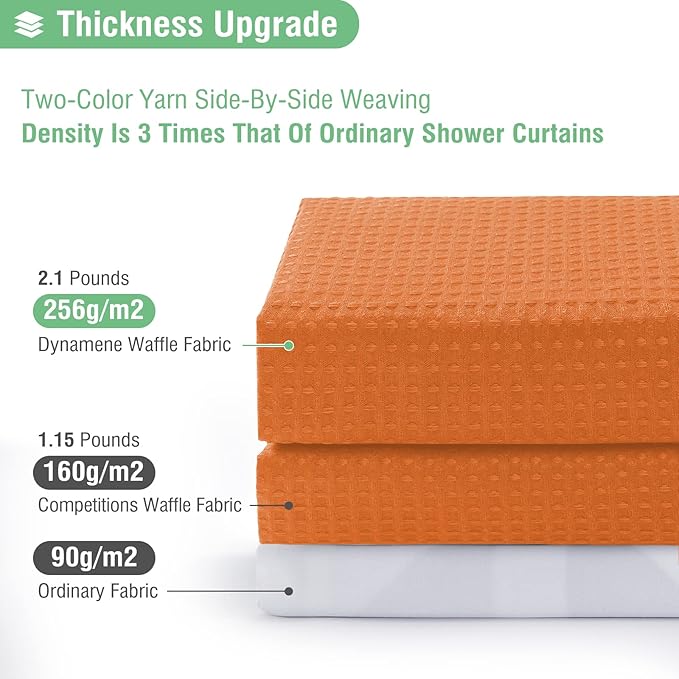 Dynamene Stall Shower Curtain - 60 inch Waffle Weave Heavy Duty Thick Fabric Shower Curtains for Bathroom, Weighted Hotel Spa Luxury Cloth Bath Curtain Set with 10 Plastic Hooks, 60x72, Burnt Orange