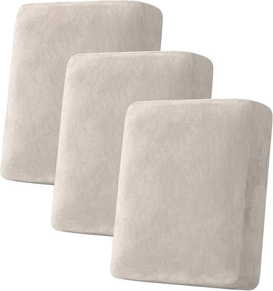 H.VERSAILTEX Velvet Stretch Couch Cushion Cover Plush Cushion Slipcover for Chair Loveseat Sofa Cushion Furniture Protector Seat Cushion Sofa Cover (3 Piece Sofa Cushion Covers, French Oak)