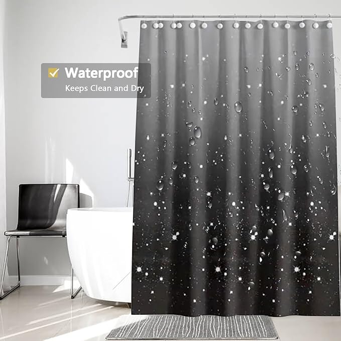 TIKABC Black Shower Curtain Liner, 4G PEVA Shower Liner, Plastic Peva Waterproof Shower Curtains, 72x72 inch with Grommet Holes 3 Magnetic Weights