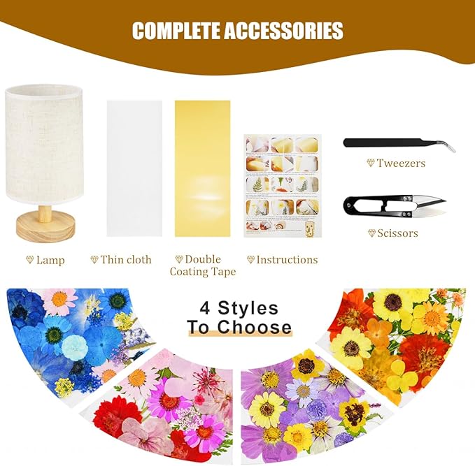 Dried Flowers Table Lamp，Handmade DIY Pressed Nature Flowers Lamp for Bedroom Living Room, Dorm, Home, Office Décor(4 Colors) (Pink)