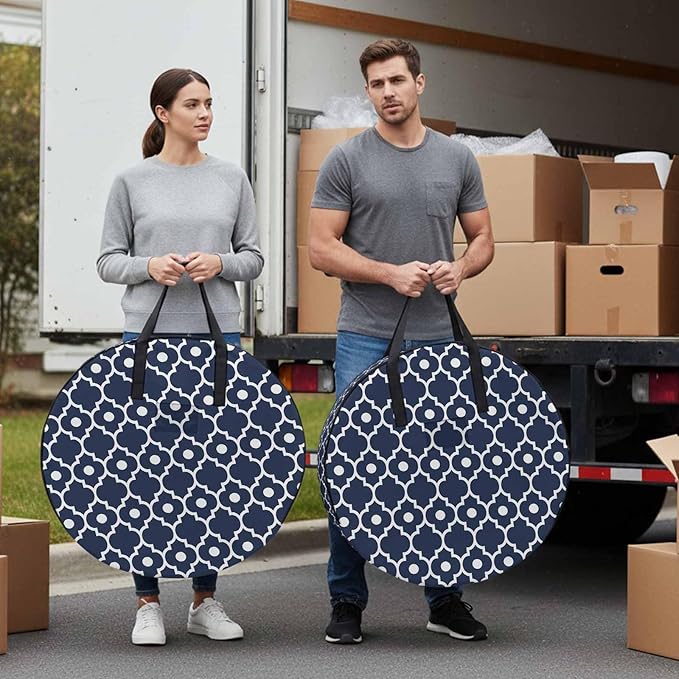 Storage Bag Moroccan Design Round Storage Totes Bins Closet Organizers with Zippers & Handle Geometric Art Clothes Storage Container for Bedroom Dorm Space Saving Packing Supplies Moving Bags