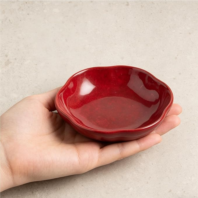 Ceramic Jewelry Organizer 4.1 Inch - Floral Design Ring Tray for Room Decor Aesthetic - Elegant Jewelry Holder Bowl for Bedroom Nightstand,(red)