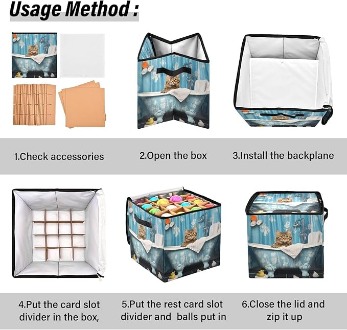 Kigai Bathroom Cat Christmas Ornament Storage Box with Zipper & Adjustable Dividers Holiday Ornament Organizer Xmas Storage Container, 64 Balls