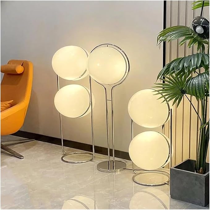 Creative Desk Lamp Chrome Metal White Acrylic Ball Lights Modern Art Lighting Living Study Room Home Decor Floor Lamp(Warm Light,K)