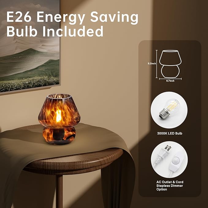 Dawnwake Mushroom Lamp Small Lamp Table Lamp for Bedroom, Desk Bedside Lamps for Living Room,Mushroom Decor Cute Mini Modern Mid Century Lamps for Night Stands,Aesthetic Home Living Room Decor(Black)