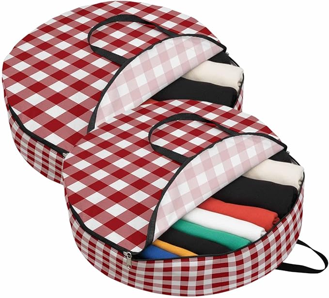 36 Inch Round Storage Bag 2 Pack,Farmhsoue Christmas Red White Buffalo Check Waterproof Wreath Storage Container with Handles&Zipper Rural Style Closet Organizer Bags Garland Box