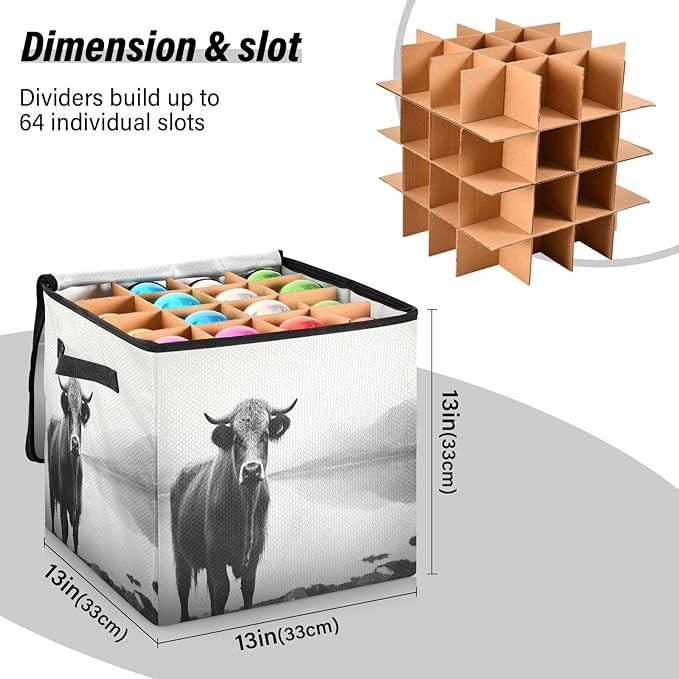 Kigai Highland Cow Christmas Ornament Storage Box with Zipper & Adjustable Dividers Holiday Ornament Organizer Xmas Storage Container, 64 Balls
