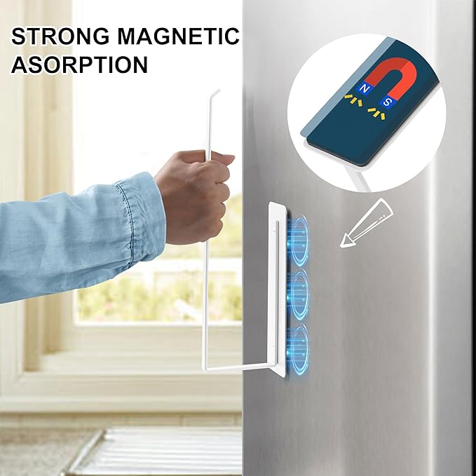Magnetic Paper Towel Holder,White Towel Bar Rack for Refrigerator BBQ Grills Griddles Toolbox RVs Tailgates,Heavy Duty Strong Magnet Backing,12”(L) x 3”(H),Fit Most US Paper Roll
