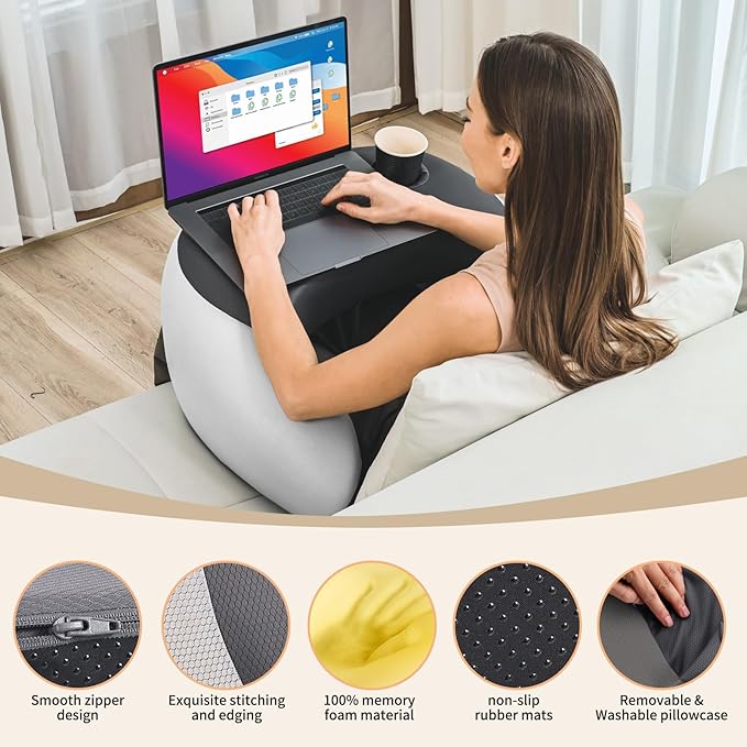 Olumoon Reading Pillow, Lap Desk Pillow for Adult, Gaming Pillow Memory Foam for Arm Support, Arm Rest for Working, Crocheting, Playing Game or Siting in Bed, Floor, Sofa (Grey)