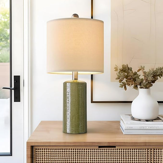 G-SAFAVA 20.25" Small Single Table Lamp for Bedroom Modern Ceramic Nightstand Lamp Farmhouse Bedside Lamp Boho Living Room End Side Table Lamp, Green