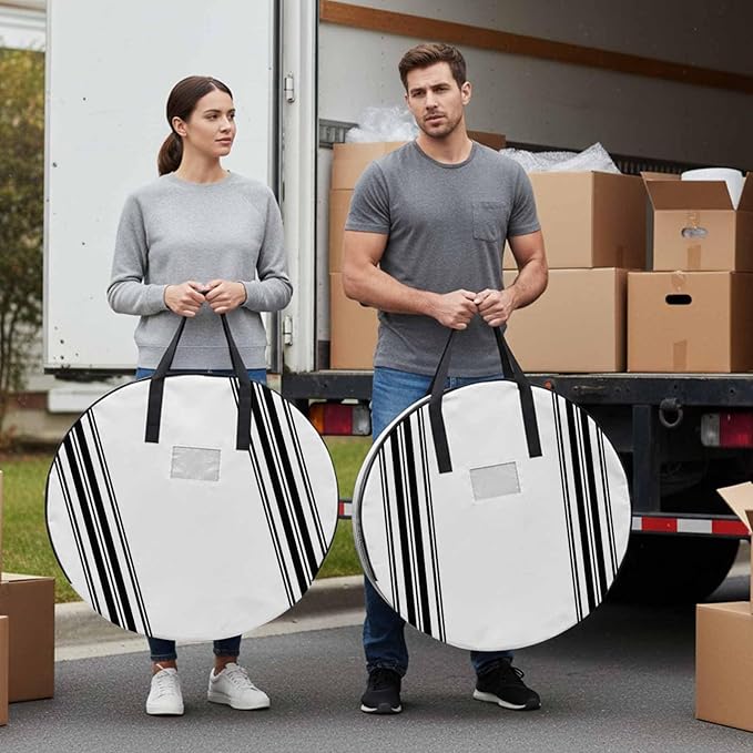 Storage Bag Black White Striped Round Storage Totes Bins Closet Organizers with Zippers & Handle Farmhouse Striped Clothes Storage Container for Bedroom Dorm Space Saving Packing Supplies Moving Bags