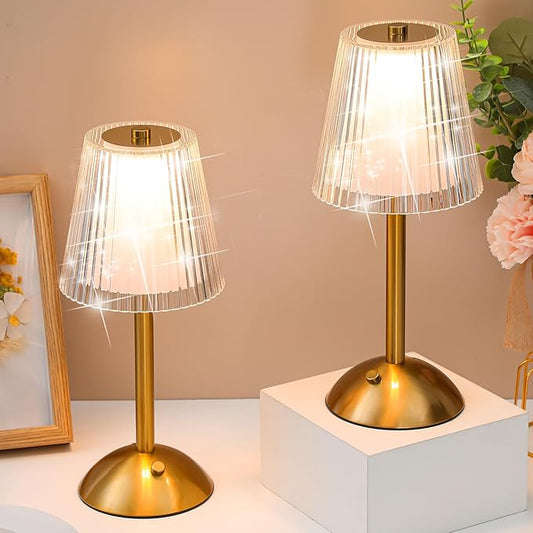 Liliful 1 Pcs Cordless Table Lamp Rechargeable Touch LED Small Gold Portable Battery Operated USB-c Desk Lamp 3 Color Dimmable for Bedroom Living Room Dining (Gold,Hollow Lined Style)