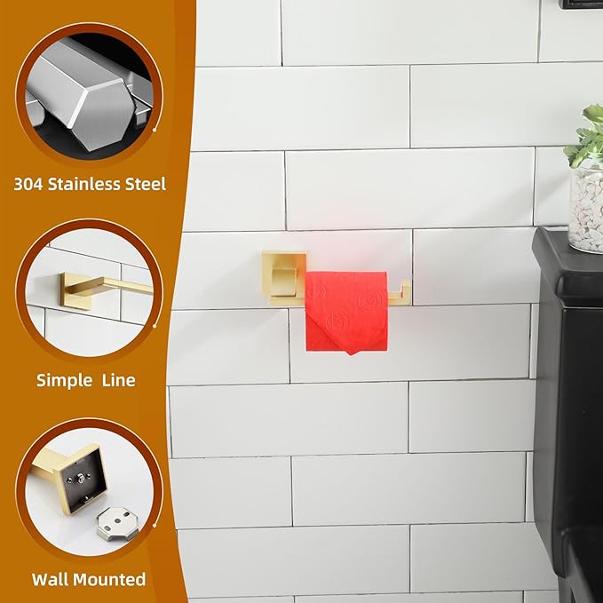 KOKOSIRI Toilet Paper Holder Gold Tissue Paper Dispenser for Kitchen Bathroom Washroom Toilet Roll Holder Stainless Steel, Wall Mounted B2006BG