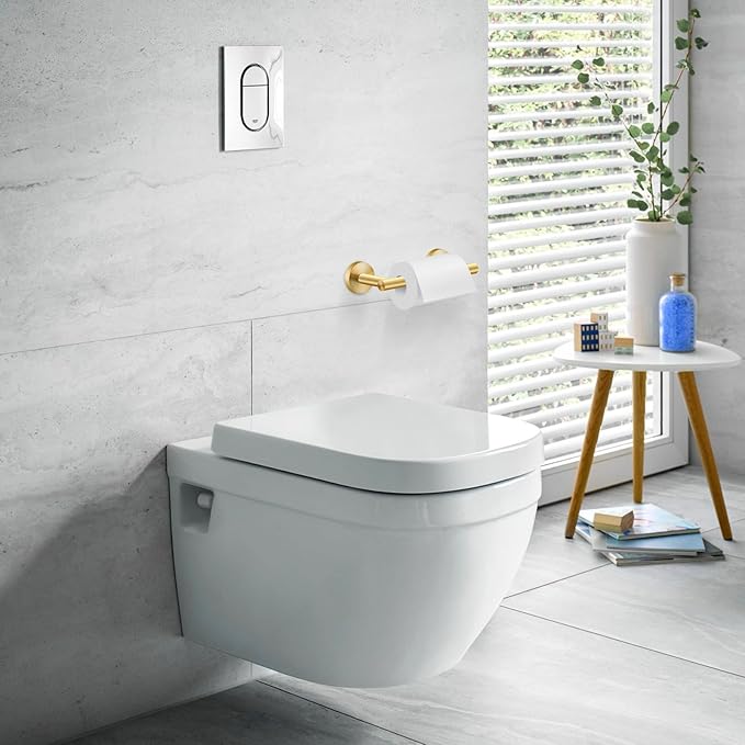 Newfun Bush Gold Toilet Paper Holder, SUS 304 Stainless Steel Adjustable Double Post Pivoting Toilet Paper Roll Holder Wall Mount for Bathroom
