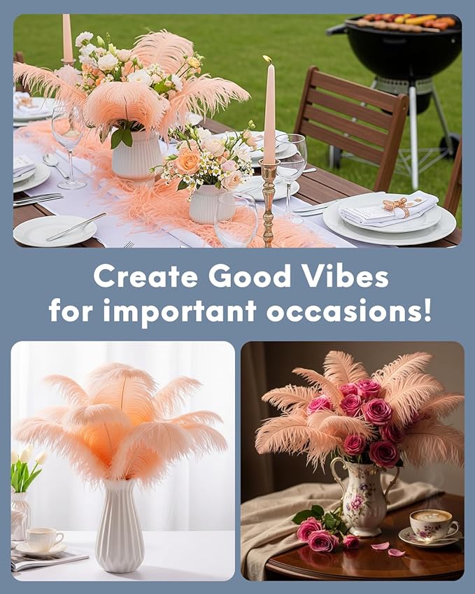 30pcs Champagne Ostrich Feathers Natural Bulk 9-12inch(23-30cm) Vase Craft Wedding Home Party Centerpieces Christmas Day Decoration