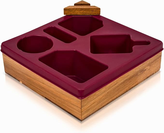 Silicone Couch Cup Holder Tray – Silicone Acacia Couch Caddy with Cup Holder & Phone Stand – Waterproof Anti-Spill Snack & Bed Caddy Organizer Sofa Tray for Drinks, Snacks, & Remotes (Maroon)