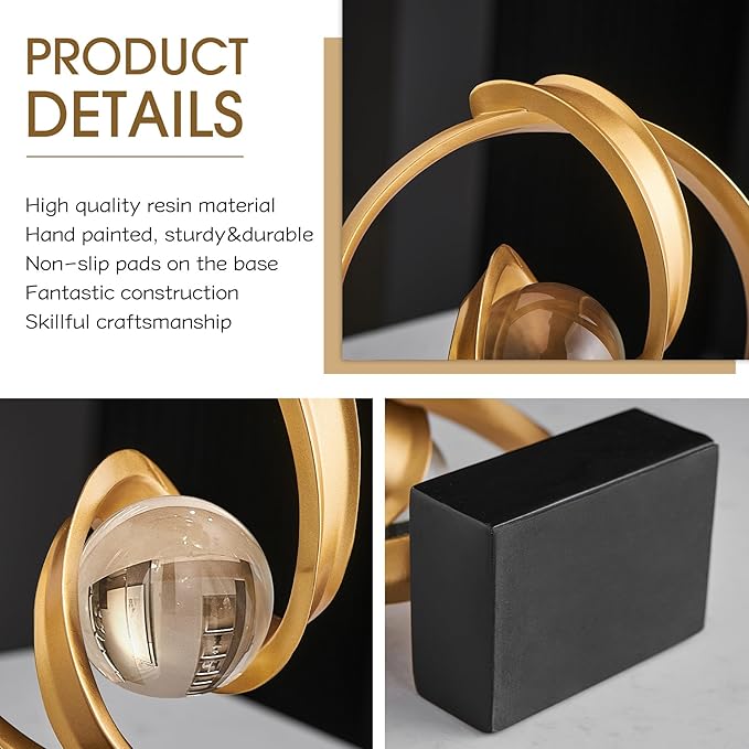 Modern Gold Statue Decor for Living Room, Abstract Art Sculptures Home Décor Accents for Coffee Table TV Stand Bookshlf, Resin Decorations for Dining Room Office Bedroom