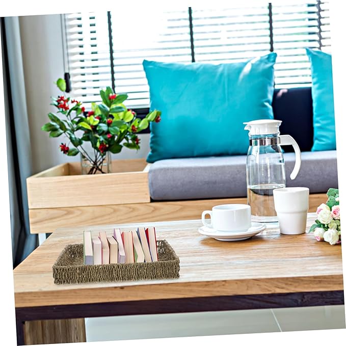 Garneck Rectangular Seagrass Storage Basket Practical Indoor Organizer for Fruits Snacks and Sundries Chic Light for Living Room and Bedroom Use