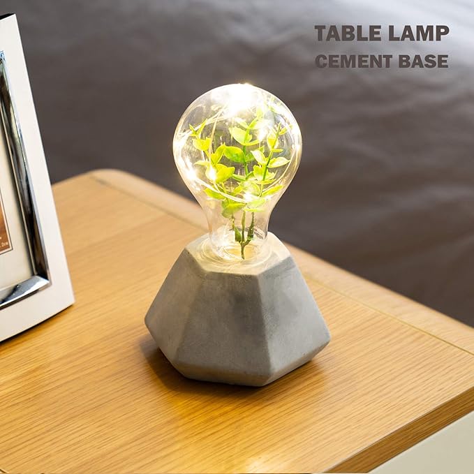 walsport Table Lamp Edison Bulb Night Lights, Concrete Cement Grey Base Nightstand Bedside Lamp, Industrial Minimal Style for Cafe Shop Home Decor Christmas Birthday Gift