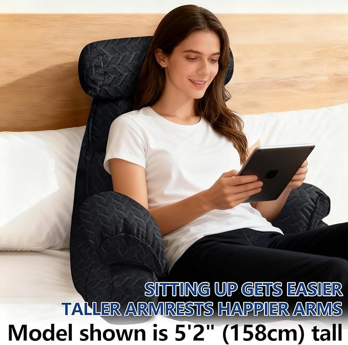 FXXUDVNIIN Back Pillow for Bed Sitting up – with 9.4" Armrest, for Reading, Gaming, Relaxing. Also Serves as tv Pillows for Sitting in Bed, Floor Pillow & Back Support for Adults.