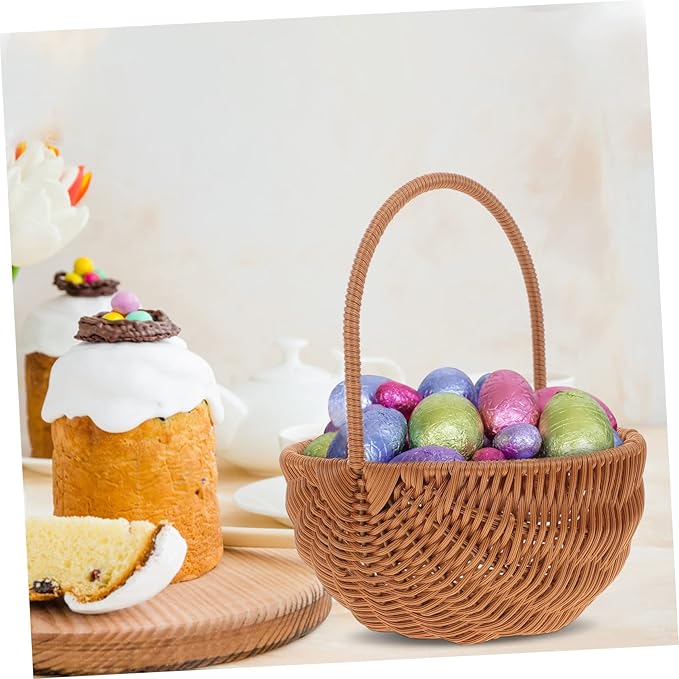 PRETYZOOM Rectangular Mini Easter Storage Basket with Handle Woven Decorative Basket for Eggs Candies and Items for Home Kindergarten Decoration