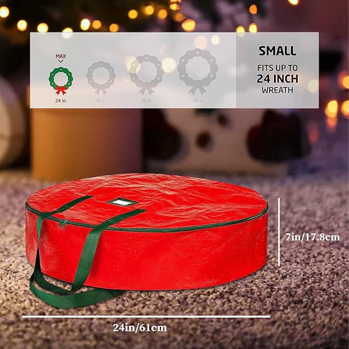 Christmas Wreath Storage Bag 24 Inch - 2 Pack Christmas Wreath Garland Storage Container with Dual Zipper & Handles, Wreath Storage Organizer Box Protect Xmas Ornaments Party Decorations