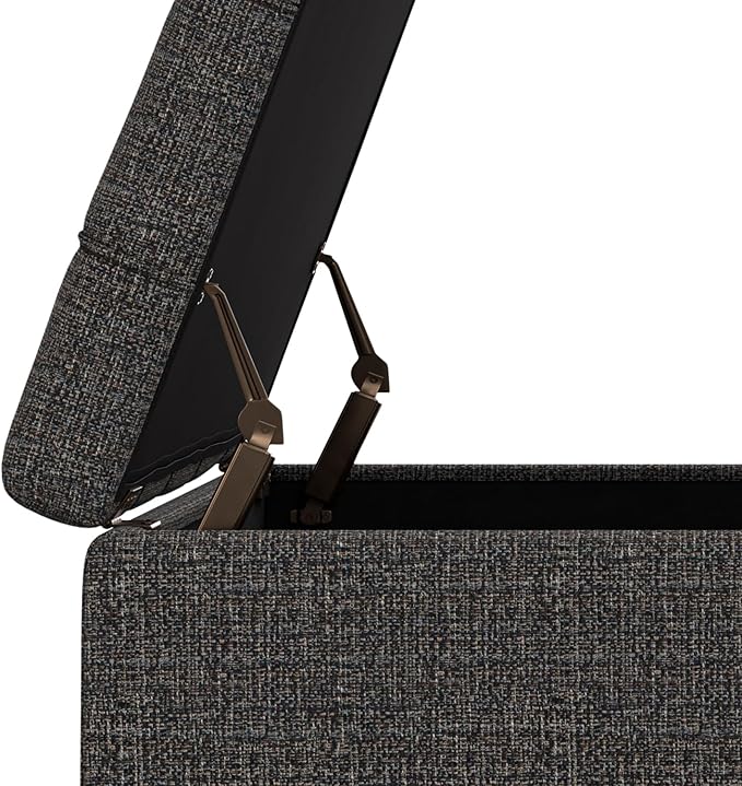 SIMPLIHOME Harrison Large Coffee Table Storage Ottoman - 40 inch Wide Upholstered Tweed Look Fabric Square Lift-Top Ottoman in Ebony, Transitional Bench for Living Room with Sturdy Base