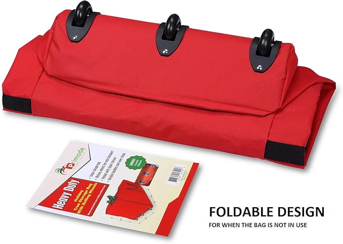 Primode Rolling Tree Storage Bag, Fits Up to 9 foot Disassembled Holiday Tree, 28" Height X 16" Wide X 60" Long Extra Large Heavy Duty Storage Container with Wheels (Red)