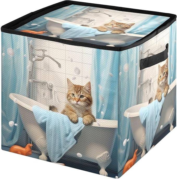 Kigai Bathroom Cat Christmas Ornament Storage Box with Zipper & Adjustable Dividers Holiday Ornament Organizer Xmas Storage Container, 64 Balls