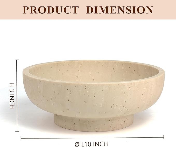 YMXYJM Large Decorative Bowl, Fruit Bowl for Kitchen Counter, Modern Resin Bowl for Home Decor, Key Holder for Entry Table, Artificial Travertine Beige