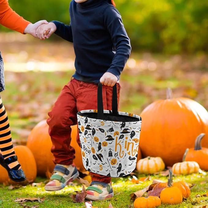 Personalized Halloween Trick or Treat Candy Bag with Name Custom Text Party Tote Bucket Halloween Candy Basket Gift (Bag-6)