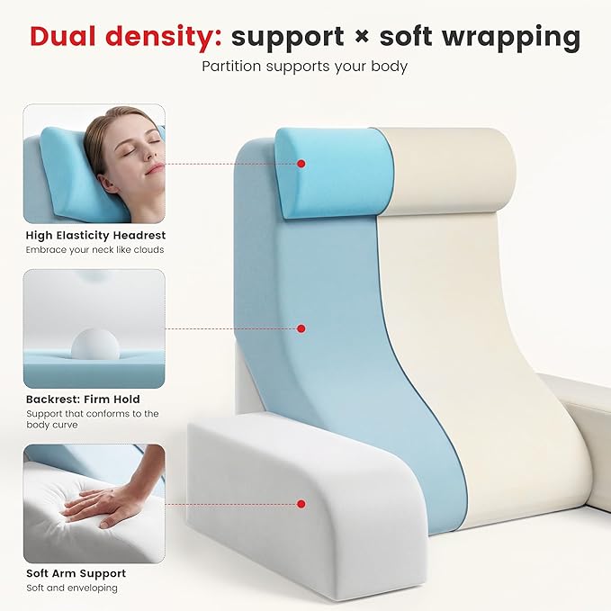 Homkdom Reading Pillow for Sitting in Bed Adult, 22" Back Pillow for Bed Sitting up with Armrests & Storage Pockets, Ergonomic Wedge Pillow for Watching TV, Gaming, Working, Recovery, 5PCS, Beige