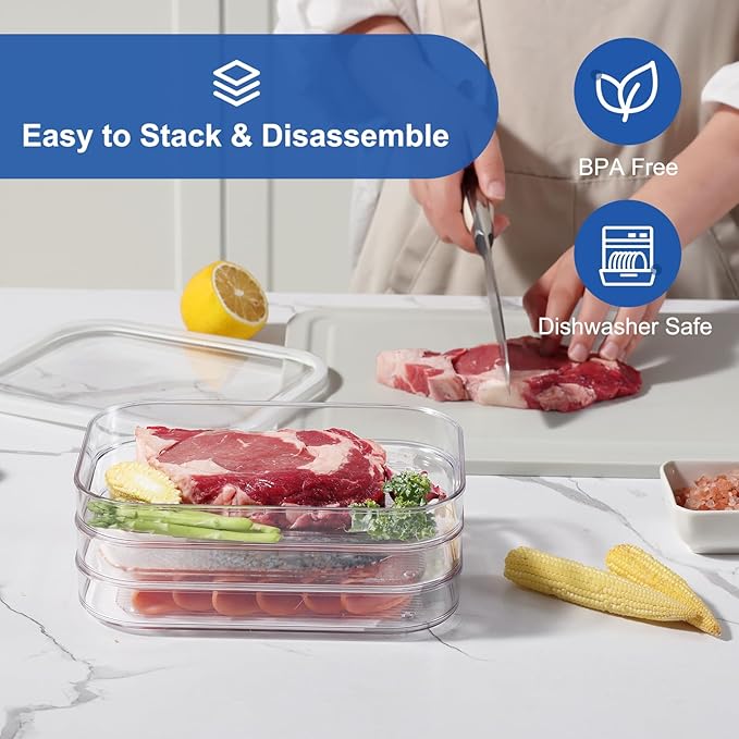 Stackable Deli Meat Storage, 3-Tier Lunch Meat Container for Fridge – Dishwasher Safe, Clear Cold Cuts & Cheese Organizer with Lid, Meal Prep Meat Storage Containers for Refrigerator