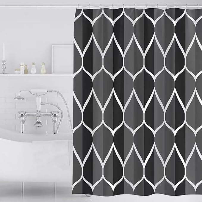 LLSCL Fabric Shower Curtain Liner with Magnets, Black Grid Waterproof Hotel Quality, 72 x 72 Machine Washable