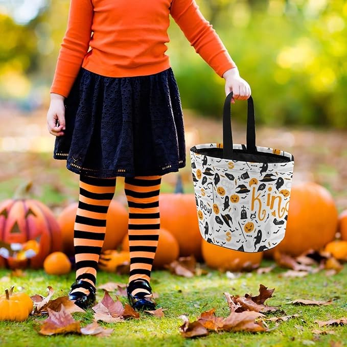 Personalized Halloween Trick or Treat Candy Bag with Name Custom Text Party Tote Bucket Halloween Candy Basket Gift (Bag-6)