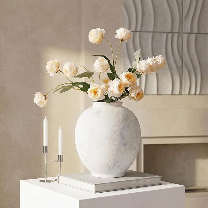 Starttag Large Ceramic Vase, 9.8 inch Rustic Farmhouse Flowers Vase for Home Decor, Sandstone Texture Round Pottery Tall Vase Indoor for Table Living Room Decor, Wabi Sabi