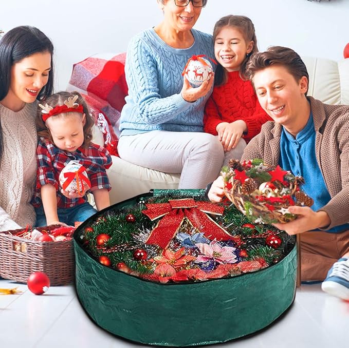 ProPik Christmas Wreath Storage Bag 30" - Garland Holiday Container with Tear Resistant Material - Featuring Heavy Duty Handles and Transparent Card Slot - 30” X 8” (Green)