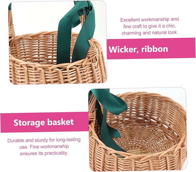 KOMBIUDA Natural Rattan Storage Basket Woven Wicker Organizing Bin for Home Decoration Living Room Bedroom Boys and Girls Room Office Handles for Easy Carrying
