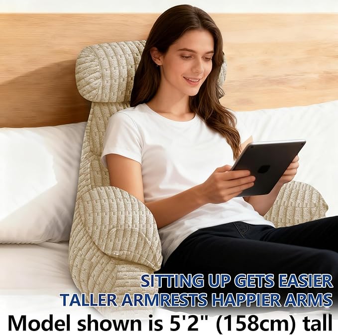FXXUDVNIIN Back Pillow for Bed Sitting up – with 9.4" Armrest, for Reading, Gaming, Relaxing. Also Serves as tv Pillows for Sitting in Bed, Floor Pillow & Back Support for Adults.