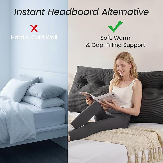 Sasttie Headboard Pillow Twin/Twin XL, Wedge Pillow Headboard for Dorm, Triangular Daybed Backrest Cushion for Sitting or Reading in Bed, with Removable Washable Cover, Dark Grey