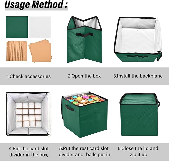 Dark Green Christmas Ornament Storage Basket Box Holiday Storage Container Cube with Adjustable Dividers for 64 Holiday Ornaments or Decorations Keeps Clean and Dry for Next Season