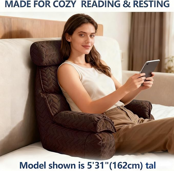 FXXUDVNIIN Back Pillow for Bed Sitting up – with 9.4" Armrest, for Reading, Gaming, Relaxing. Also Serves as tv Pillows for Sitting in Bed, Floor Pillow & Back Support for Adults.