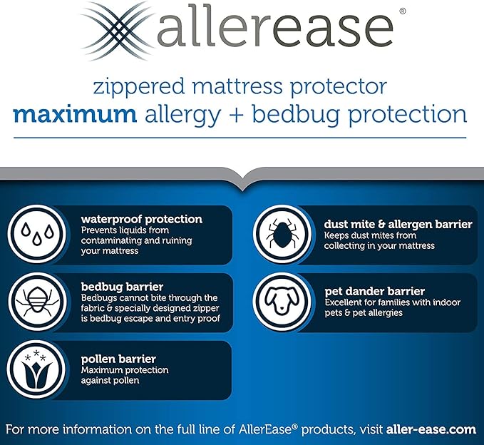 AllerEase Waterproof Mattress Protector, Maximum Allergy Mattress Protector, Twin XL Mattress Cover