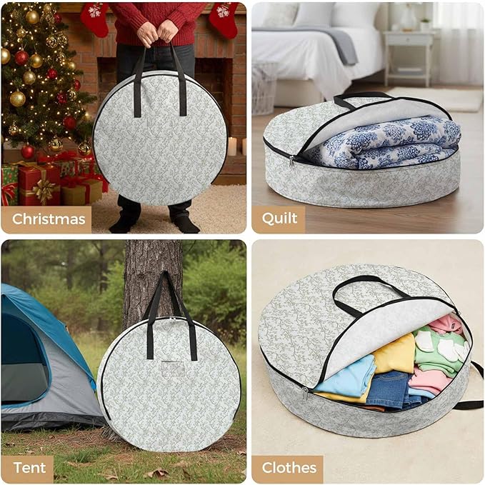 Sage Green Flowers Round Storage Bag 36 Inch, Branches Plants Clothes Storage Container with Handles Heavy Duty Organizer for Comforter, Bedding & Holiday Wreaths