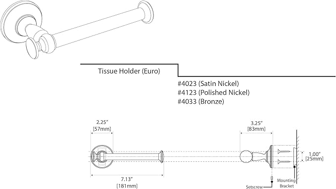 Gatco 4123 Tavern Toilet Paper Holder, Polished Nickel / Wall Mounted Euro Style Toilet Tissue Holder, Zinc