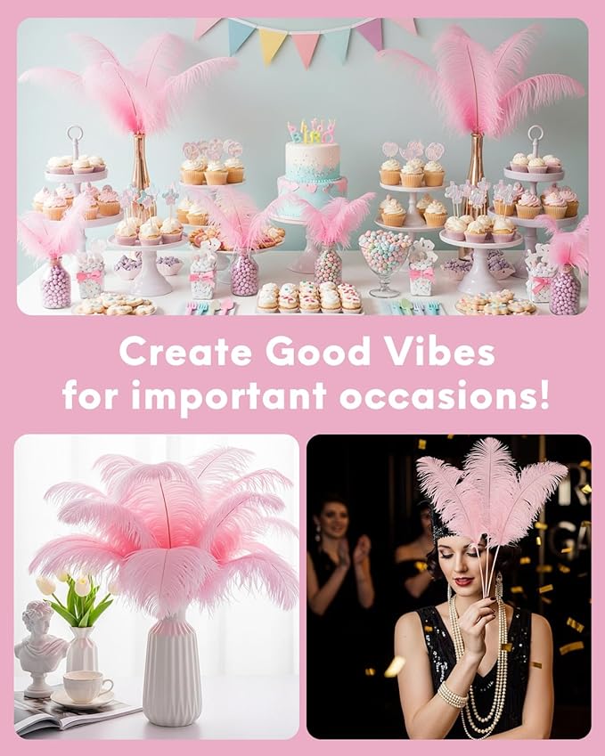 30pcs Light Pink Ostrich Feathers Natural Bulk 9-12inch(23-30cm) Vase Craft Wedding Home Party Centerpieces Christmas Day Decoration
