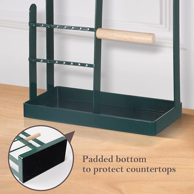 ProCase Jewelry Stand Holder Organizer, 4-Tier Necklace Holder with Ring Tray, 10 Hooks Necklaces Hanging Small Jewelry Display Storage Tower Tree for Bracelets Earrings Watches -Medium, Green