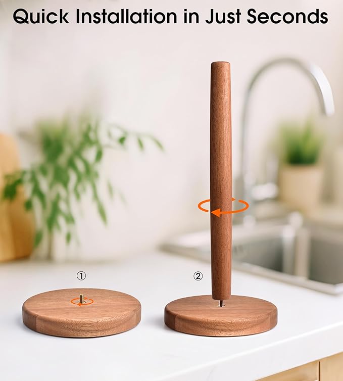 Acacia Wood Paper Towel Holder Stand – Wooden Kitchen Paper Towel Holder Countertop, PTHA, Freestanding Roll Holder for Kitchen & Bathroom & Farmhouse, Large