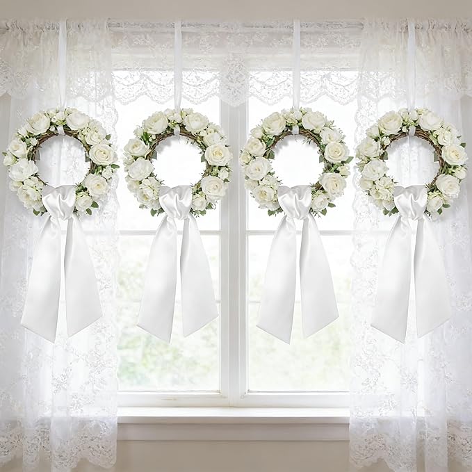 Dream Loom White Wreath Sash Front Door Decoration, 8pcs Sash Wreath Accessories for Easter Weddings Farmhouses Christmas DIY Halloween Party Yard Wall Doorway Decor