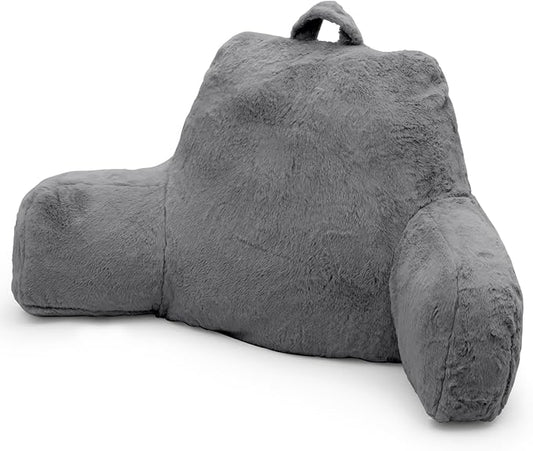 Reading Pillow for Sitting in Bed Adult, Standard Reading Pillow with Memory Foam, Back Pillow for Bed Sitting Up with Extend Arms, Grey